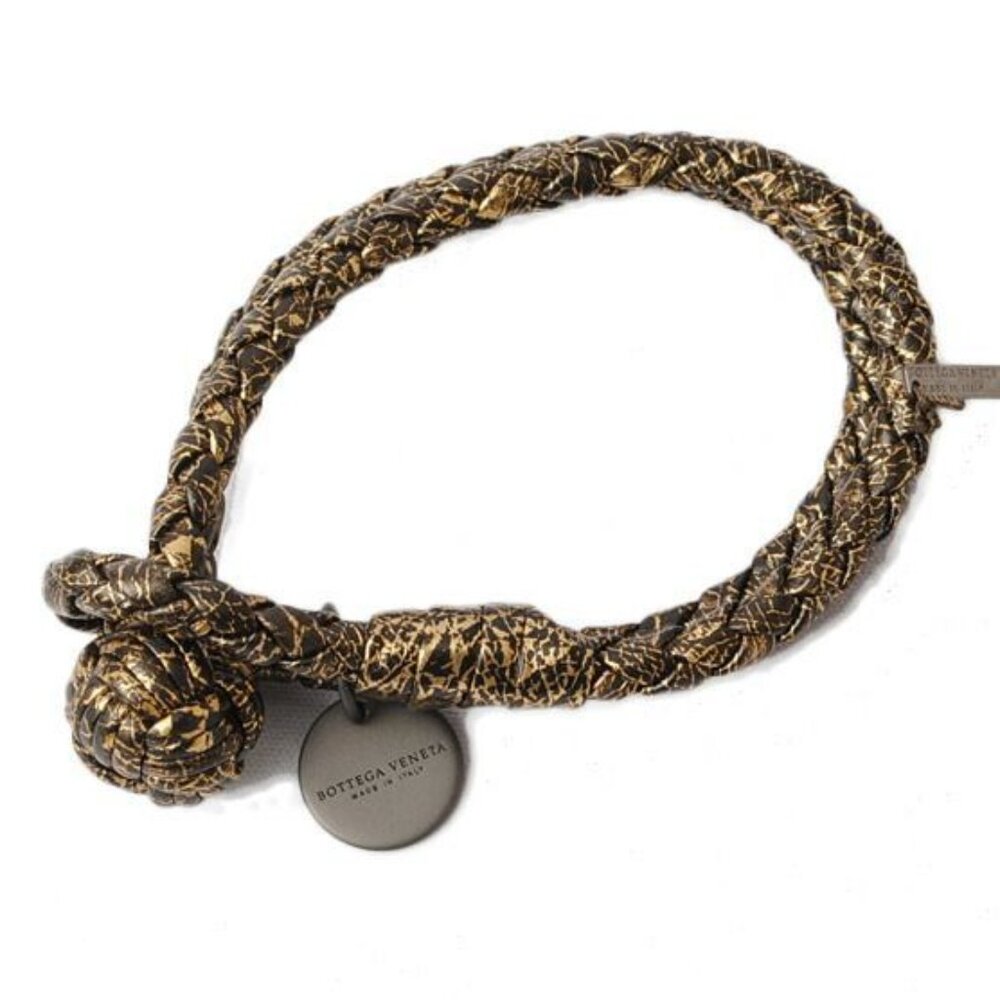 Bottega Veneta Bracelet Bangle Intrecciato Calfskin Oro Black